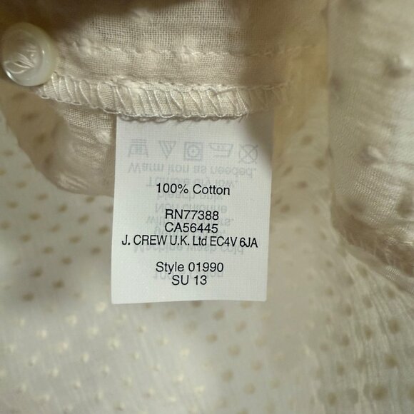 J. Crew Cream Swiss Dot White Tuxedo Style Placket LS Blouse‎ Size 0 NWT - Picture 8 of 8